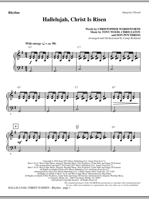 Preview Camp Kirkland Hallelujah, Christ Is Risen - Rhythm Romantic sheet music, notes and chords for Choir Instrumental Pak, SKU: 296110 Hallelujah, Christ Is Risen - Rhythm sheet music