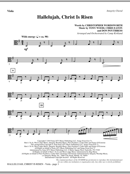 Preview Camp Kirkland Hallelujah, Christ Is Risen - Viola Romantic sheet music, notes and chords for Choir Instrumental Pak, SKU: 296112 Hallelujah, Christ Is Risen - Viola sheet music