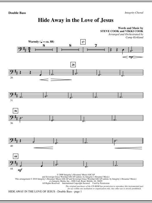 Preview Camp Kirkland Hide Away In The Love Of Jesus - Double Bass Contemporary sheet music, notes and chords for Choir Instrumental Pak, SKU: 295759 Hide Away In The Love Of Jesus - Double Bass sheet music