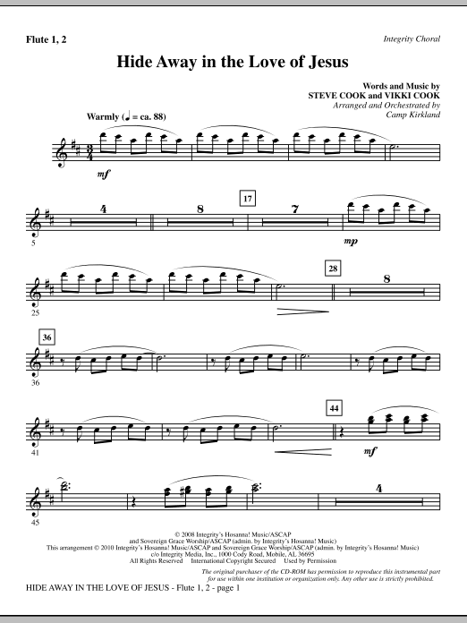 Preview Camp Kirkland Hide Away In The Love Of Jesus - Flute 1 & 2 Contemporary sheet music, notes and chords for Choir Instrumental Pak, SKU: 295726 Hide Away In The Love Of Jesus - Flute 1 & 2 sheet music