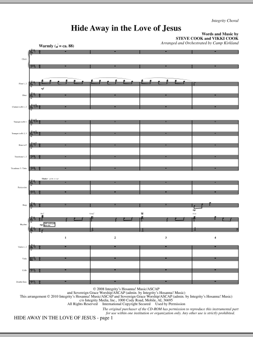 Preview Camp Kirkland Hide Away In The Love Of Jesus - Full Score Contemporary sheet music, notes and chords for Choir Instrumental Pak, SKU: 295717 Hide Away In The Love Of Jesus - Full Score sheet music