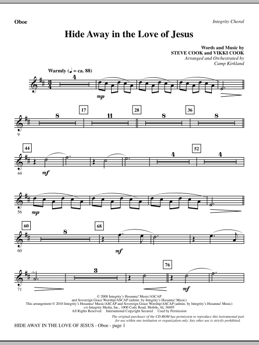 Preview Camp Kirkland Hide Away In The Love Of Jesus - Oboe Contemporary sheet music, notes and chords for Choir Instrumental Pak, SKU: 295727 Hide Away In The Love Of Jesus - Oboe sheet music