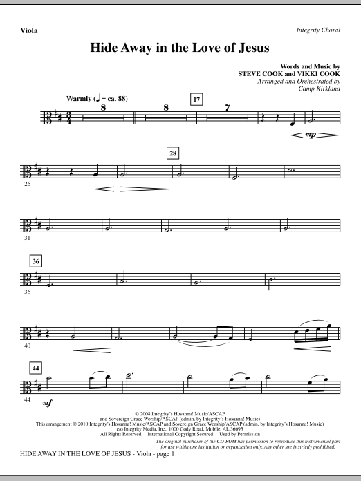 Preview Camp Kirkland Hide Away In The Love Of Jesus - Viola Contemporary sheet music, notes and chords for Choir Instrumental Pak, SKU: 295757 Hide Away In The Love Of Jesus - Viola sheet music