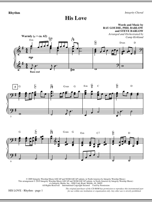 Preview Camp Kirkland His Love - Rhythm Romantic sheet music, notes and chords for Choir Instrumental Pak, SKU: 296024 His Love - Rhythm sheet music