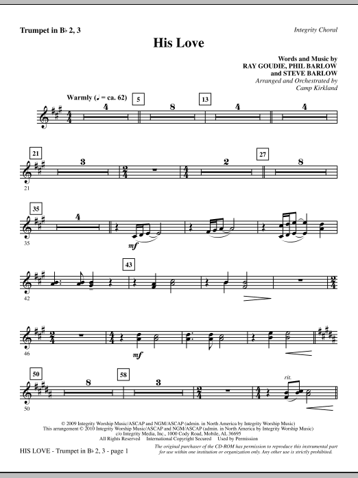 Preview Camp Kirkland His Love - Trumpet 2 & 3 Romantic sheet music, notes and chords for Choir Instrumental Pak, SKU: 296017 His Love - Trumpet 2 & 3 sheet music