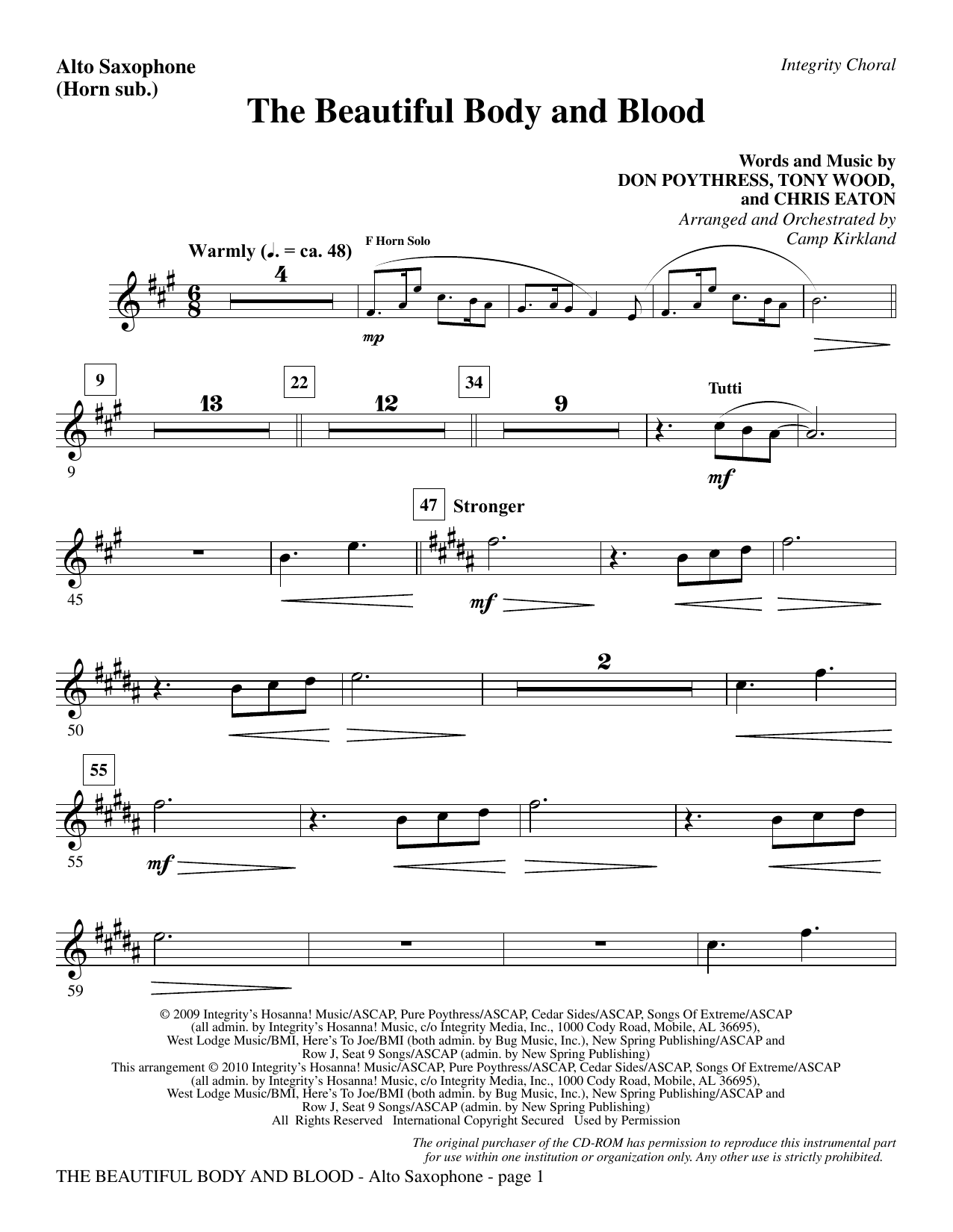Preview Camp Kirkland The Beautiful Body And Blood - Alto Sax (sub. Horn) Contemporary sheet music, notes and chords for Choir Instrumental Pak, SKU: 295679 The Beautiful Body And Blood - Alto Sax (sub. Horn) sheet music