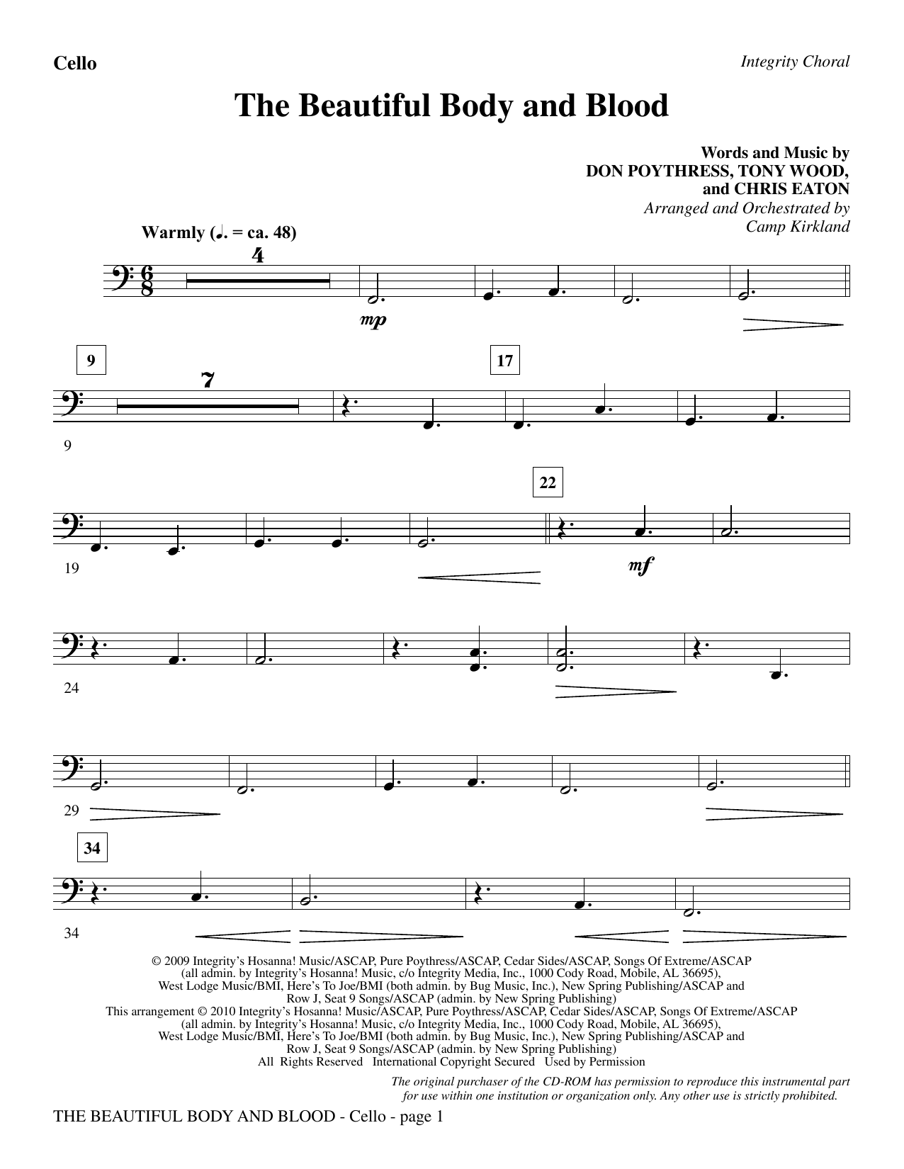 Preview Camp Kirkland The Beautiful Body And Blood - Cello Contemporary sheet music, notes and chords for Choir Instrumental Pak, SKU: 295677 The Beautiful Body And Blood - Cello sheet music