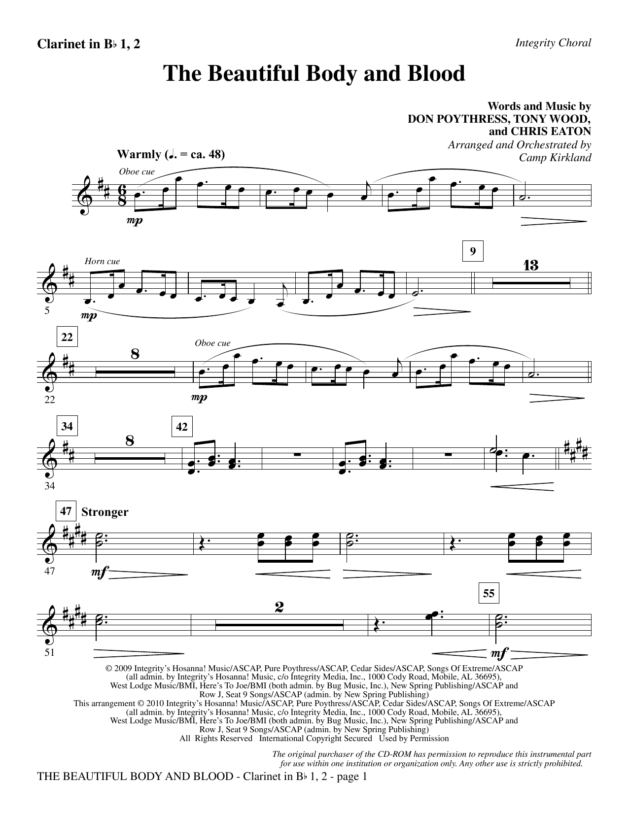 Preview Camp Kirkland The Beautiful Body And Blood - Clarinet 1 & 2 Contemporary sheet music, notes and chords for Choir Instrumental Pak, SKU: 295665 The Beautiful Body And Blood - Clarinet 1 & 2 sheet music