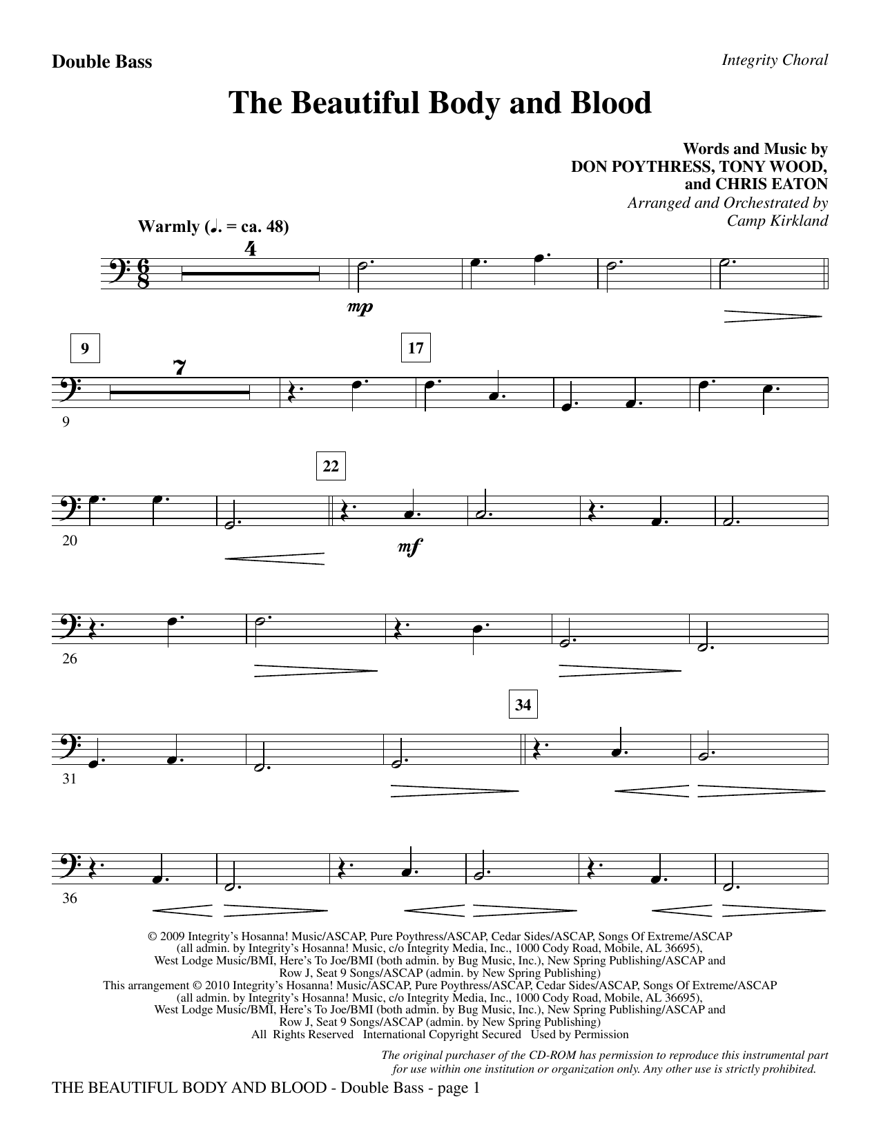 Preview Camp Kirkland The Beautiful Body And Blood - Double Bass Contemporary sheet music, notes and chords for Choir Instrumental Pak, SKU: 295678 The Beautiful Body And Blood - Double Bass sheet music