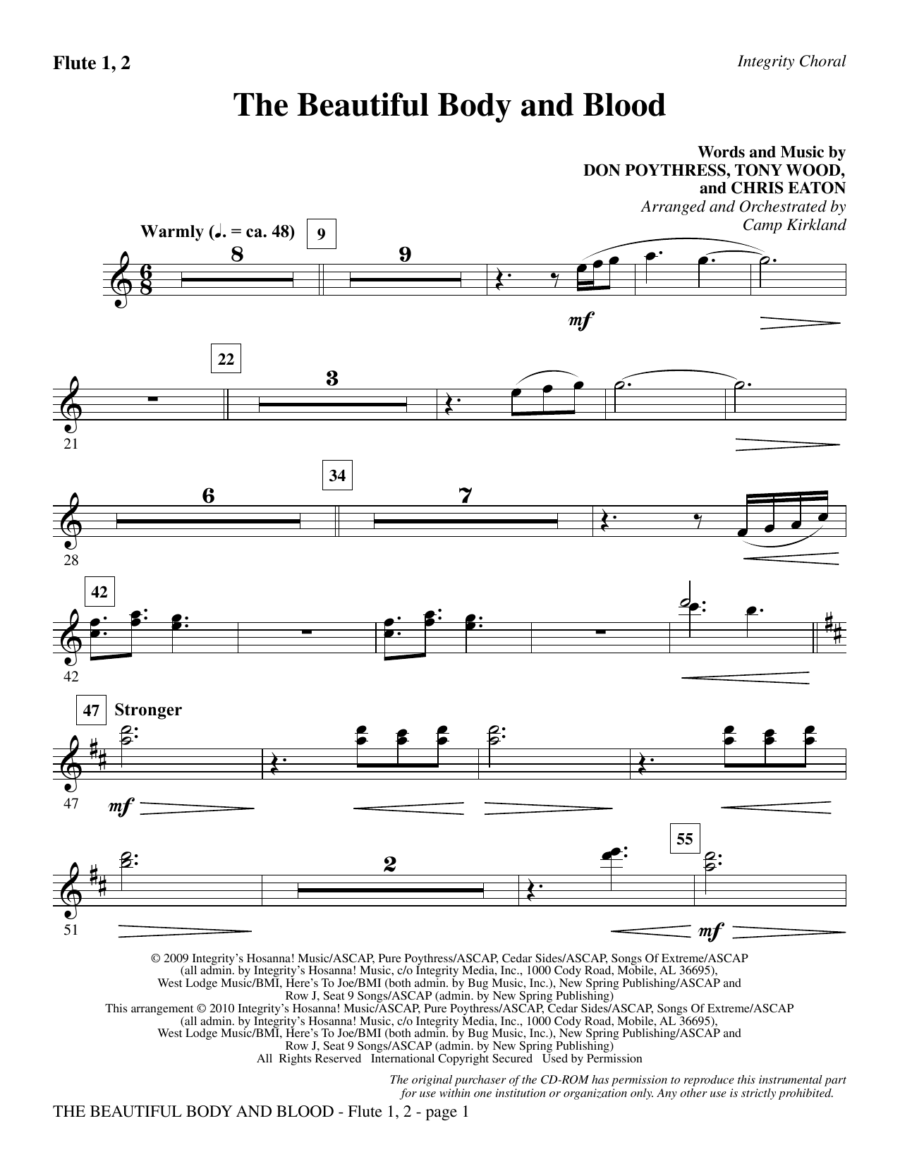 Preview Camp Kirkland The Beautiful Body And Blood - Flute 1 & 2 Contemporary sheet music, notes and chords for Choir Instrumental Pak, SKU: 295663 The Beautiful Body And Blood - Flute 1 & 2 sheet music