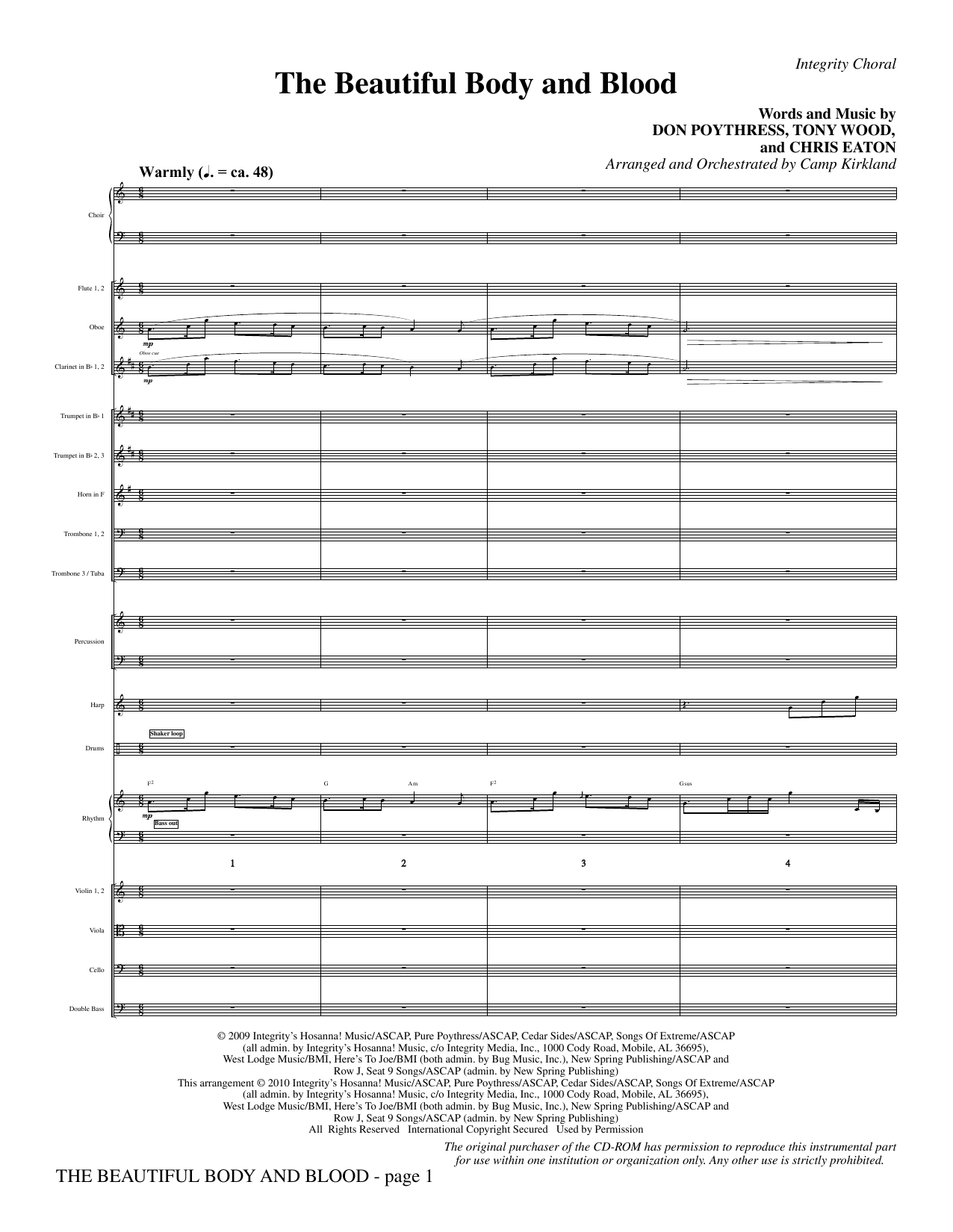 Preview Camp Kirkland The Beautiful Body And Blood - Full Score Contemporary sheet music, notes and chords for Choir Instrumental Pak, SKU: 295662 The Beautiful Body And Blood - Full Score sheet music