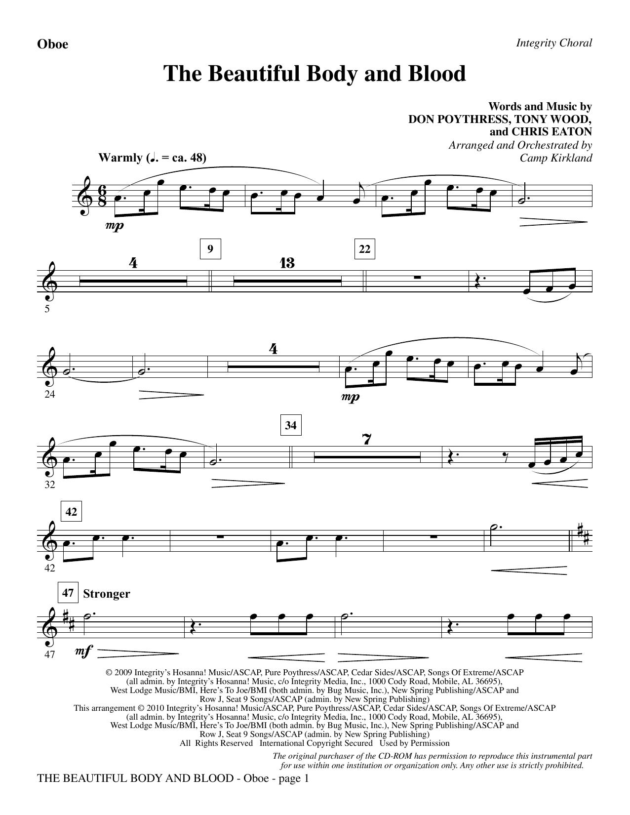 Preview Camp Kirkland The Beautiful Body And Blood - Oboe Contemporary sheet music, notes and chords for Choir Instrumental Pak, SKU: 295664 The Beautiful Body And Blood - Oboe sheet music