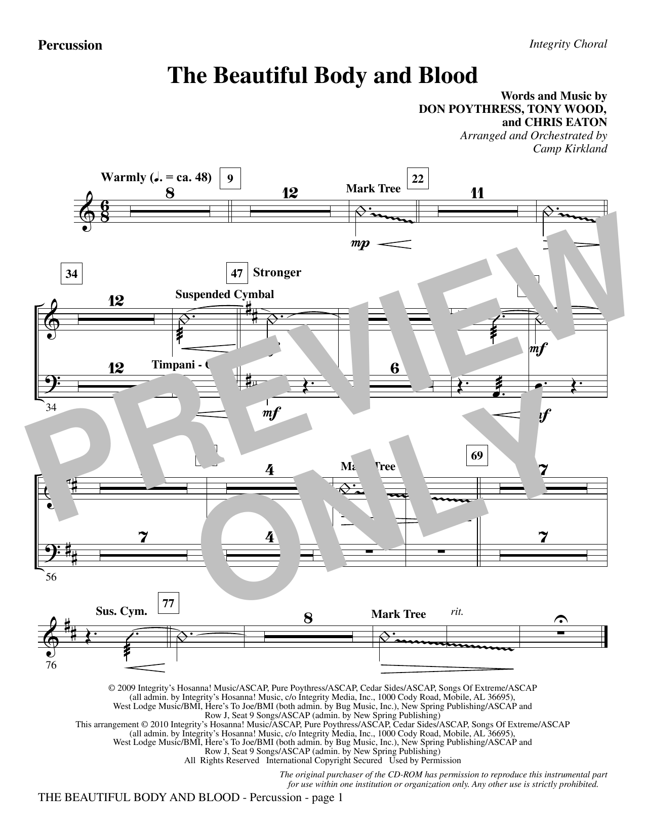 Preview Camp Kirkland The Beautiful Body And Blood - Percussion Contemporary sheet music, notes and chords for Choir Instrumental Pak, SKU: 295671 The Beautiful Body And Blood - Percussion sheet music