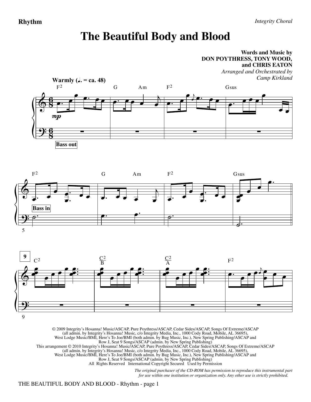 Preview Camp Kirkland The Beautiful Body And Blood - Rhythm Contemporary sheet music, notes and chords for Choir Instrumental Pak, SKU: 295674 The Beautiful Body And Blood - Rhythm sheet music