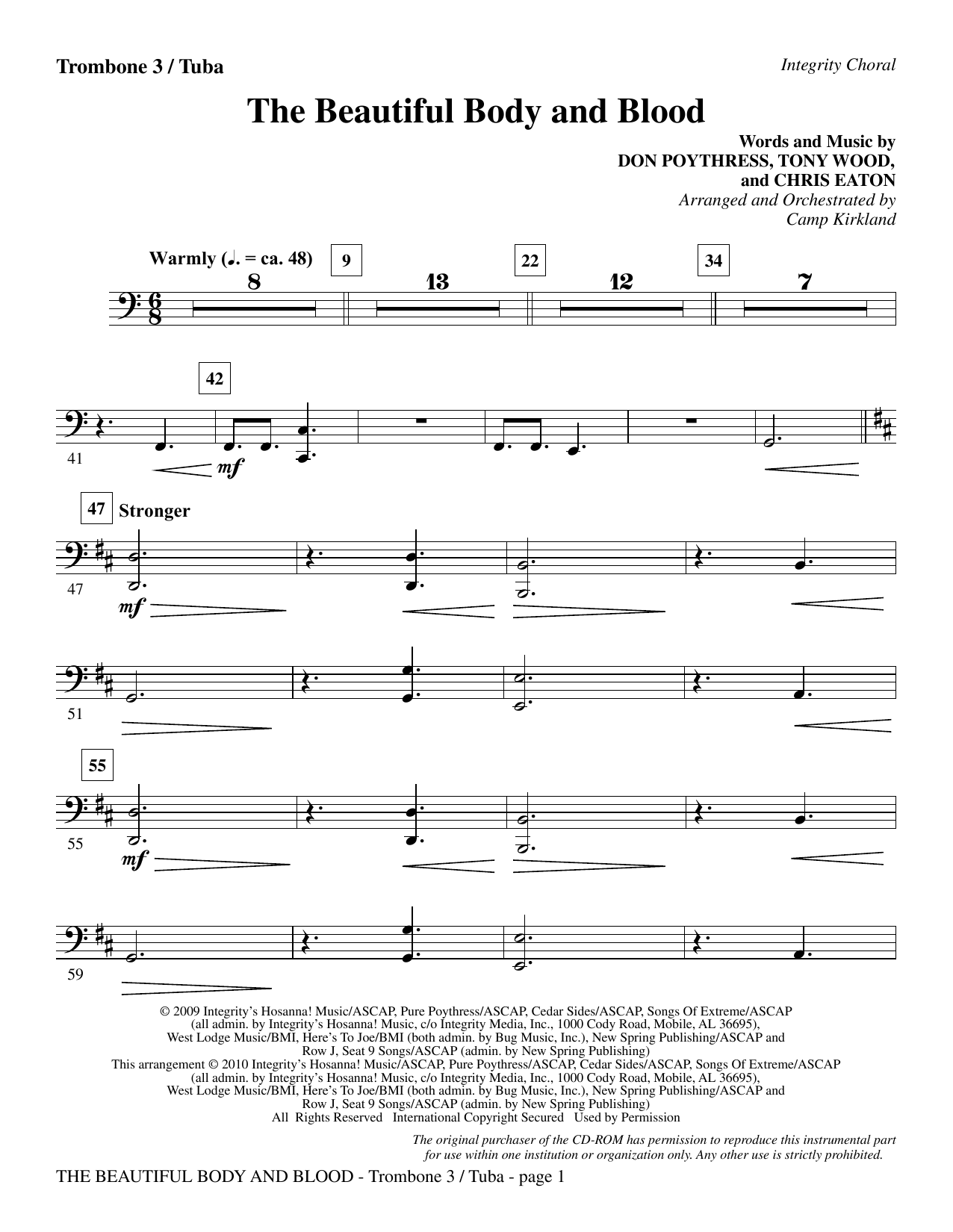Preview Camp Kirkland The Beautiful Body And Blood - Trombone 3/Tuba Contemporary sheet music, notes and chords for Choir Instrumental Pak, SKU: 295670 The Beautiful Body And Blood - Trombone 3/Tuba sheet music