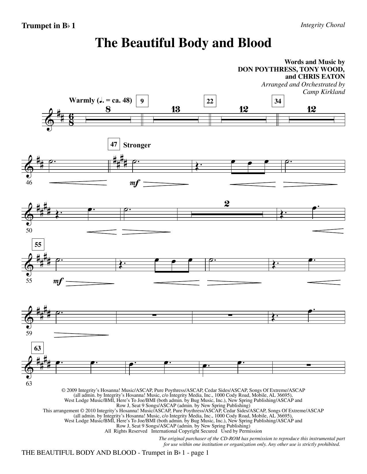 Preview Camp Kirkland The Beautiful Body And Blood - Trumpet 1 Contemporary sheet music, notes and chords for Choir Instrumental Pak, SKU: 295666 The Beautiful Body And Blood - Trumpet 1 sheet music