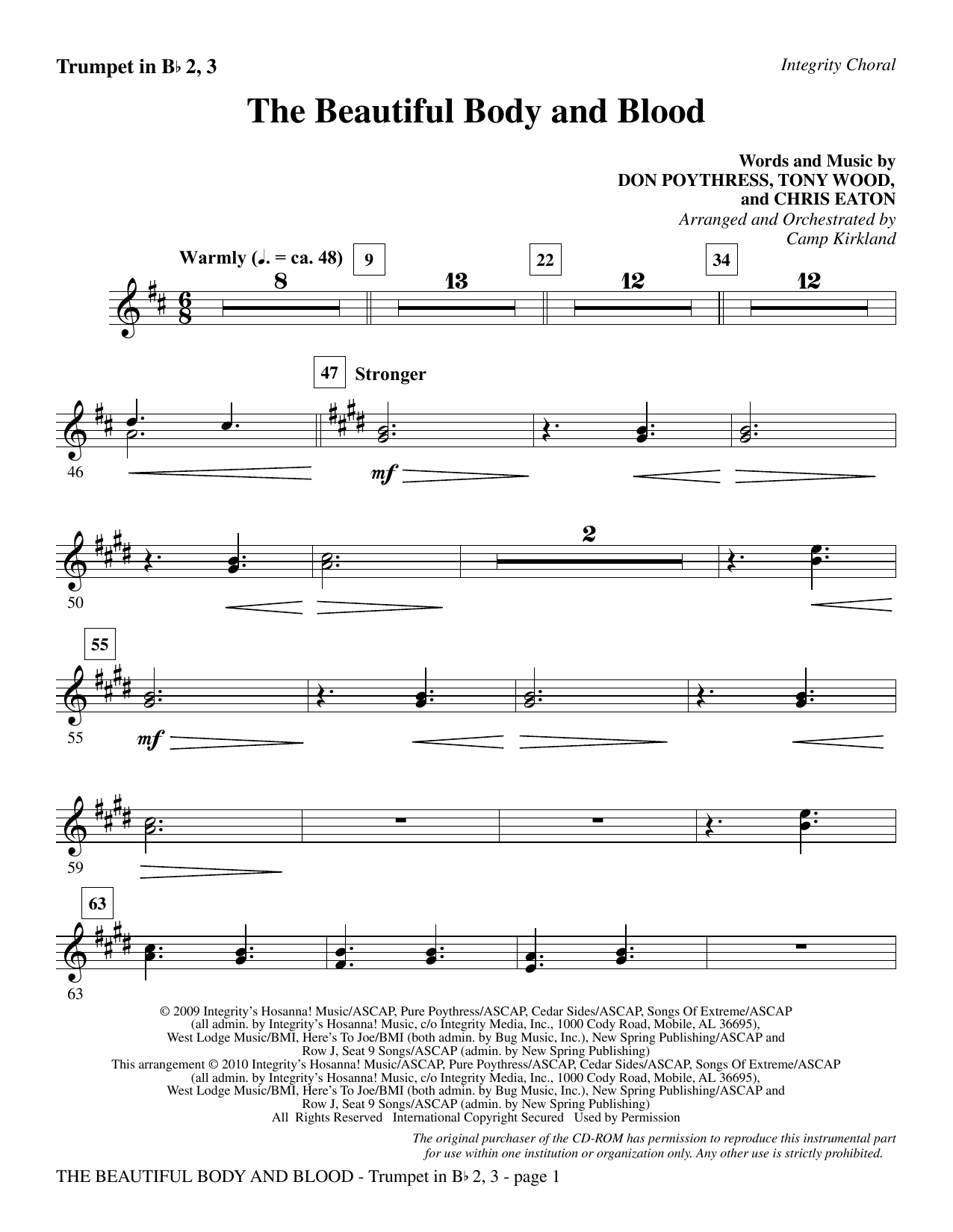 Preview Camp Kirkland The Beautiful Body And Blood - Trumpet 2 & 3 Contemporary sheet music, notes and chords for Choir Instrumental Pak, SKU: 295667 The Beautiful Body And Blood - Trumpet 2 & 3 sheet music