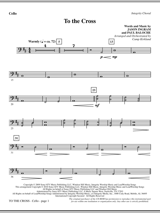 Preview Camp Kirkland To The Cross - Cello Contemporary sheet music, notes and chords for Choir Instrumental Pak, SKU: 296260 To The Cross - Cello sheet music