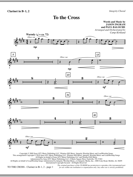 Preview Camp Kirkland To The Cross - Clarinet 1 & 2 Contemporary sheet music, notes and chords for Choir Instrumental Pak, SKU: 296239 To The Cross - Clarinet 1 & 2 sheet music