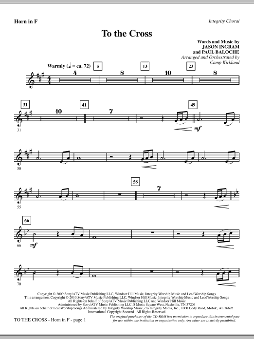 Preview Camp Kirkland To The Cross - F Horn Contemporary sheet music, notes and chords for Choir Instrumental Pak, SKU: 296251 To The Cross - F Horn sheet music