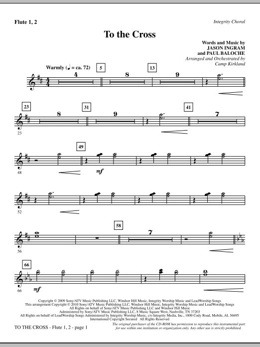 Preview Camp Kirkland To The Cross - Flute 1 & 2 Contemporary sheet music, notes and chords for Choir Instrumental Pak, SKU: 296237 To The Cross - Flute 1 & 2 sheet music