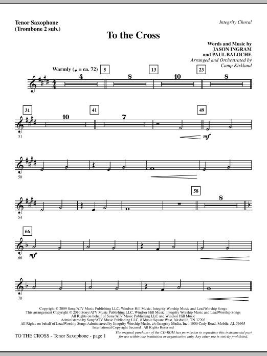 Preview Camp Kirkland To The Cross - Tenor Sax (sub. Tbn 2) Contemporary sheet music, notes and chords for Choir Instrumental Pak, SKU: 296263 To The Cross - Tenor Sax (sub. Tbn 2) sheet music