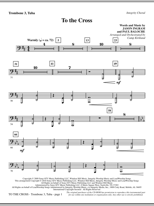Preview Camp Kirkland To The Cross - Trombone 3/Tuba Contemporary sheet music, notes and chords for Choir Instrumental Pak, SKU: 296253 To The Cross - Trombone 3/Tuba sheet music
