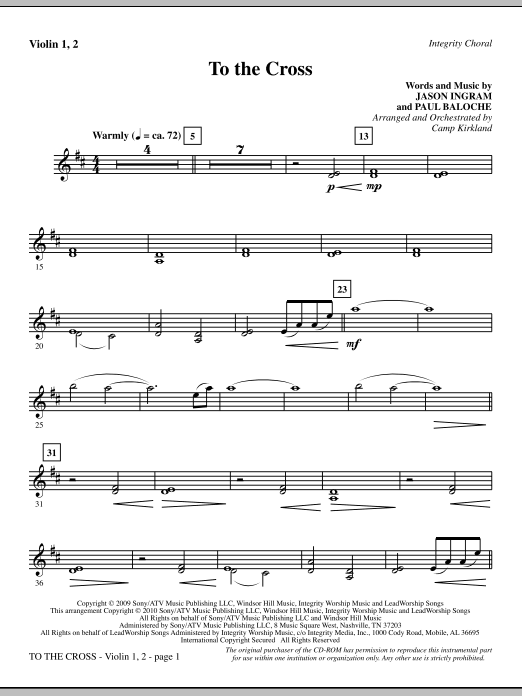 Preview Camp Kirkland To The Cross - Violin 1, 2 Contemporary sheet music, notes and chords for Choir Instrumental Pak, SKU: 296258 To The Cross - Violin 1, 2 sheet music