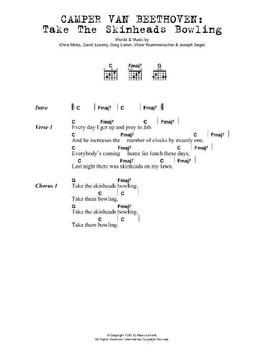 Camper Van Beethoven Take The Skinheads Bowling Sheet Music Notes & Chords for Lyrics & Chords - Download or Print PDF