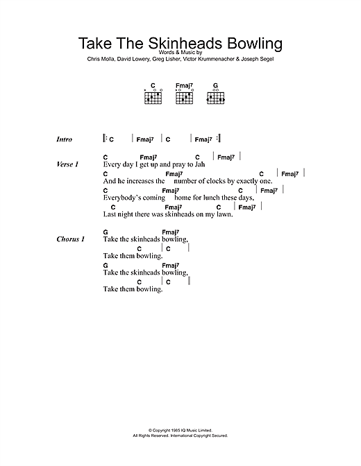 Camper Van Beethoven Take The Skinheads Bowling Sheet Music Notes & Chords for Lyrics & Chords - Download or Print PDF