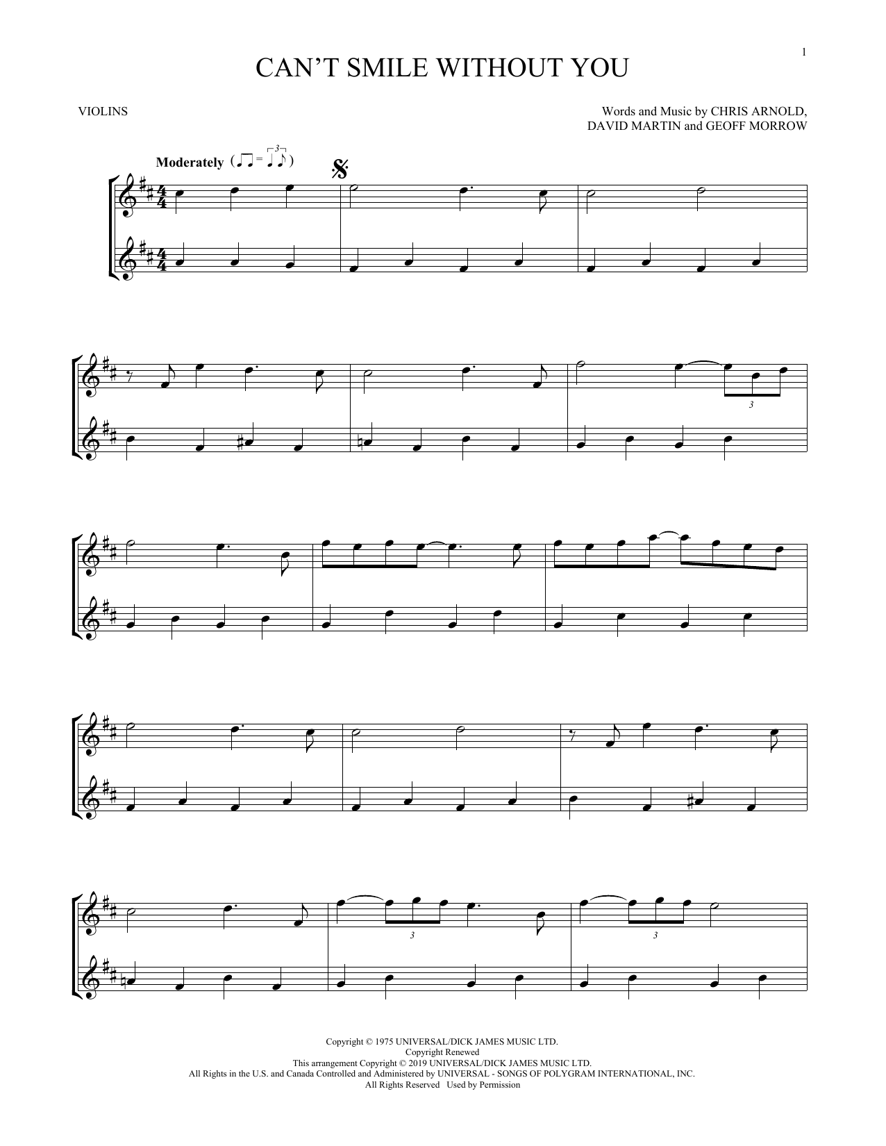 Barry Manilow Can T Smile Without You Sheet Music Download Pdf Score 251033
