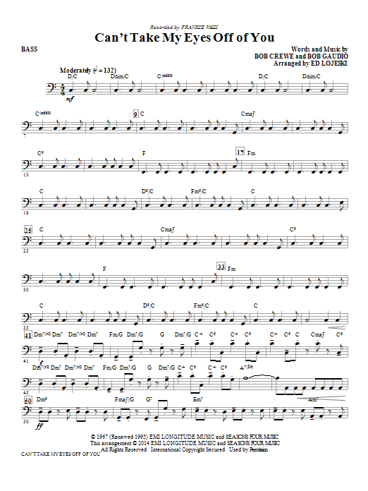 Frankie Valli The Four Seasons Can T Take My Eyes Off Of You From Jersey Boys Arr Ed Lojeski Bass Sheet Music Download Pdf Score 335483