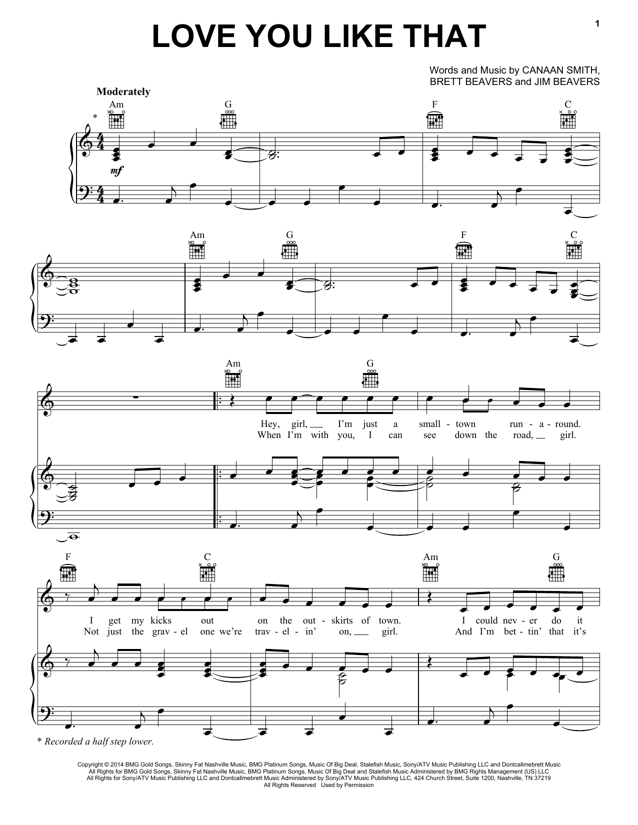 Canaan Smith Love You Like That Sheet Music Notes & Chords for Piano - Download or Print PDF