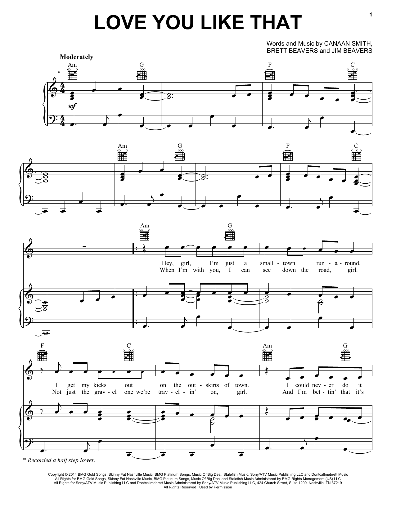 Canaan Smith Love You Like That Sheet Music Notes & Chords for Piano, Vocal & Guitar (Right-Hand Melody) - Download or Print PDF