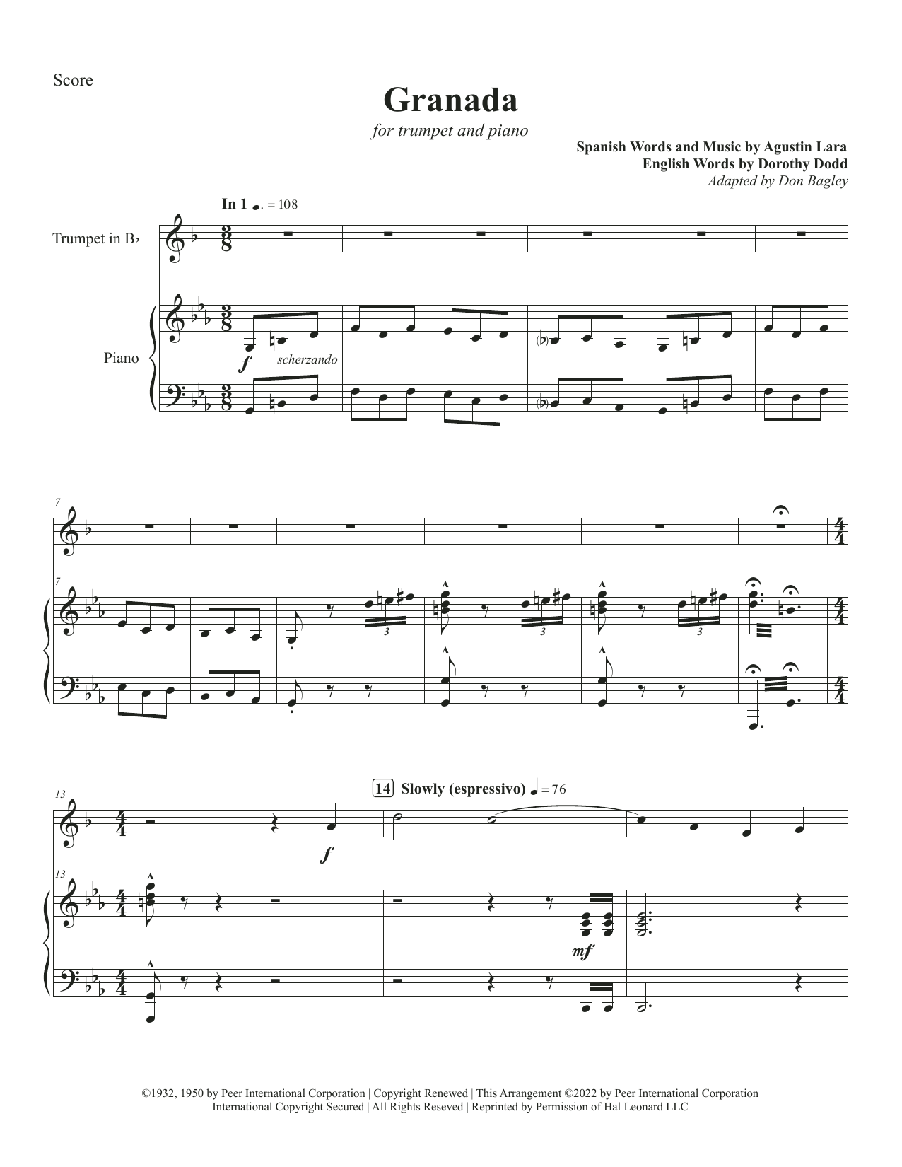 Canadian Brass Granada Sheet Music Notes & Chords for Trumpet and Piano - Download or Print PDF