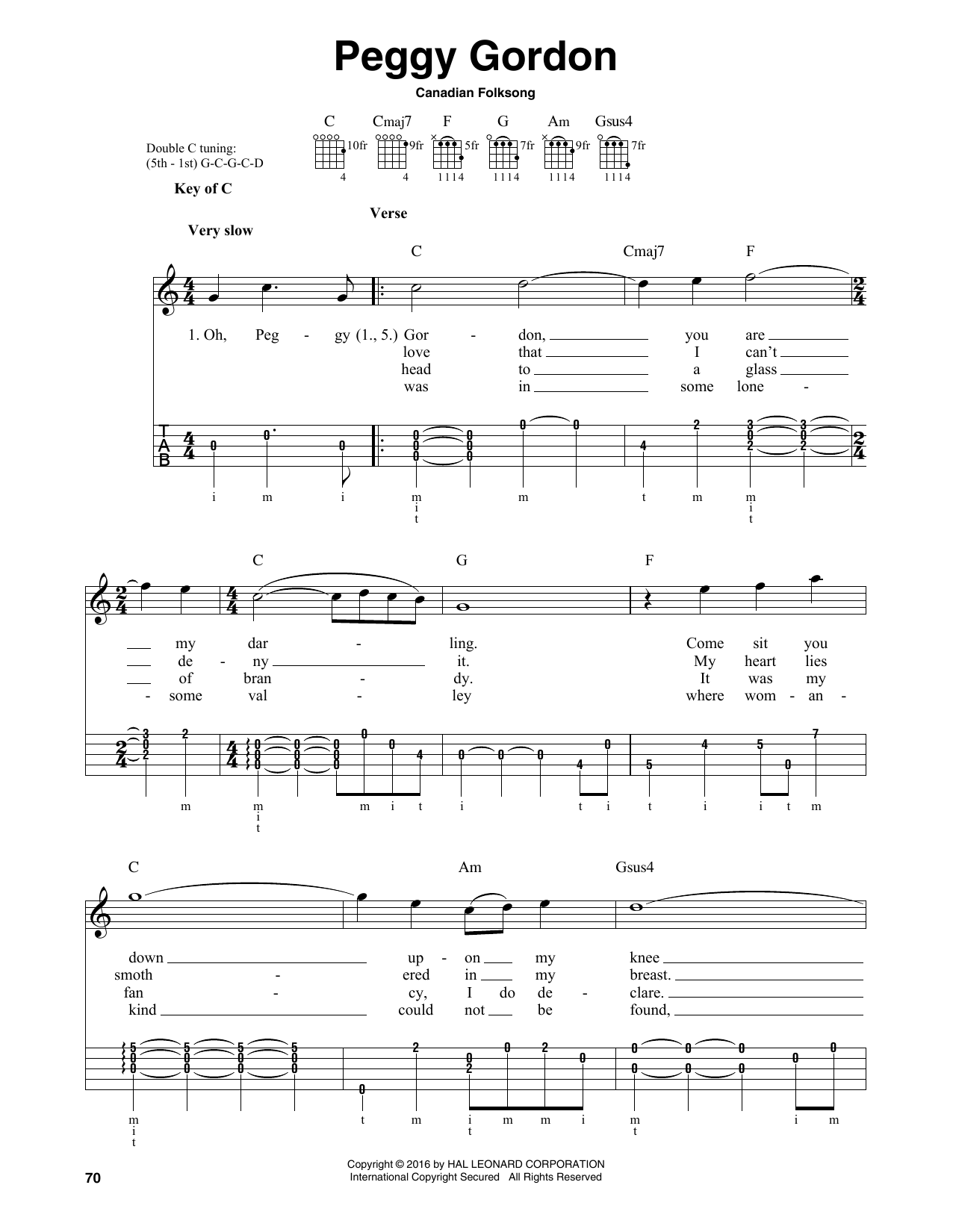 Canadian Folksong Peggy Gordon Sheet Music Notes & Chords for Banjo - Download or Print PDF
