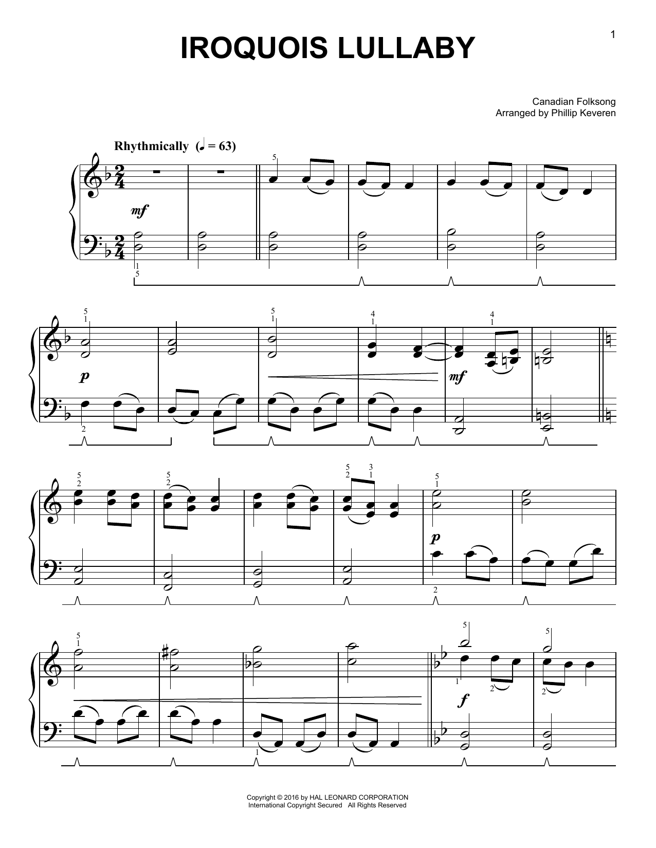 Canadian Folksong Iroquois Lullaby Sheet Music Notes & Chords for Easy Piano - Download or Print PDF