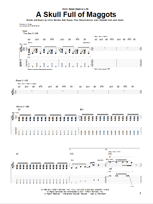 Cannibal Corpse A Skull Full Of Maggots Sheet Music Notes & Chords for Guitar Tab - Download or Print PDF
