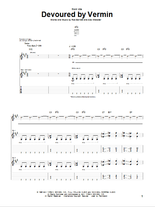 Cannibal Corpse Devoured By Vermin Sheet Music Notes & Chords for Guitar Tab - Download or Print PDF