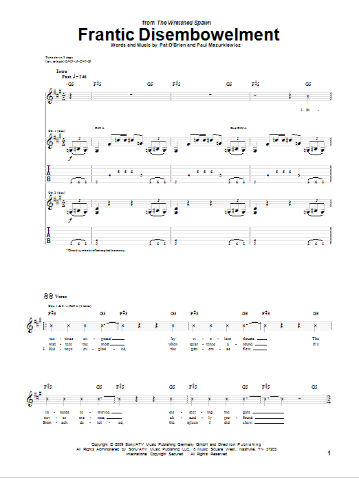 Cannibal Corpse Frantic Disembowelment Sheet Music Notes & Chords for Guitar Tab - Download or Print PDF