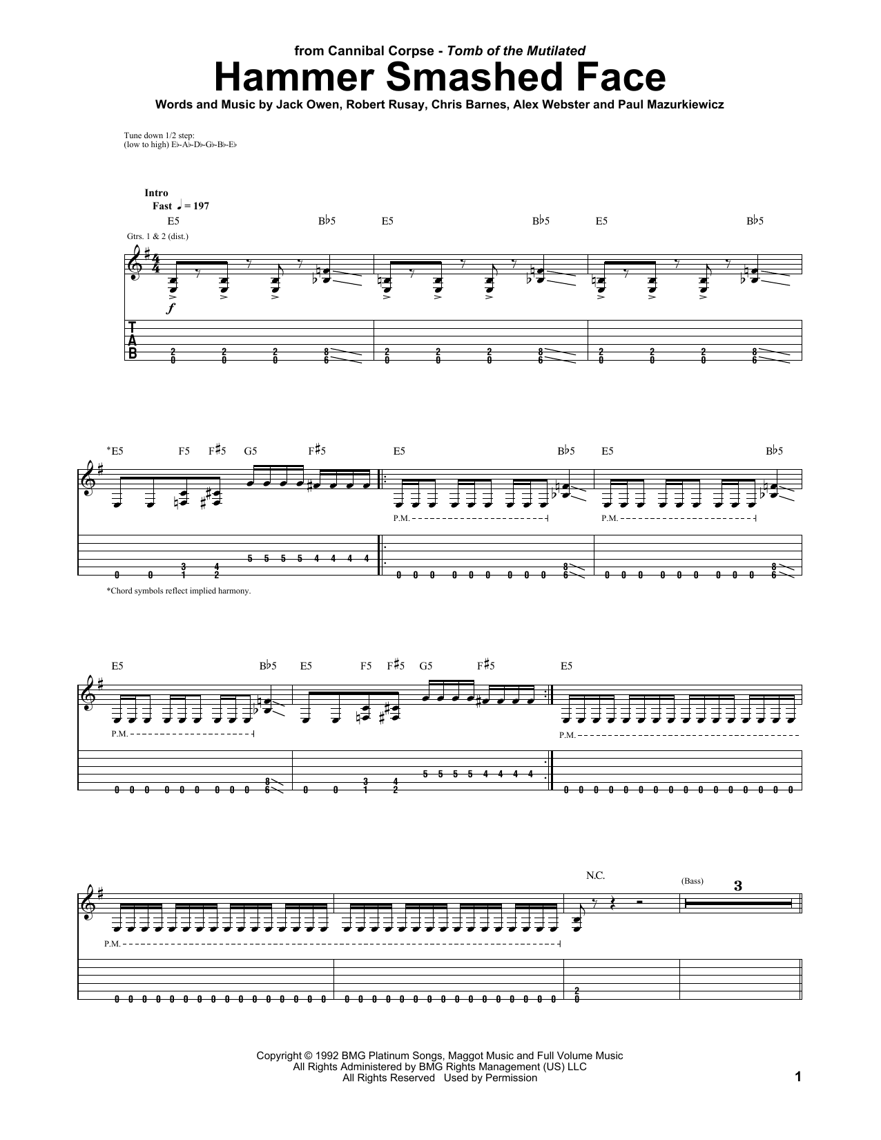 Cannibal Corpse Hammer Smashed Face Sheet Music Notes & Chords for Bass Guitar Tab - Download or Print PDF
