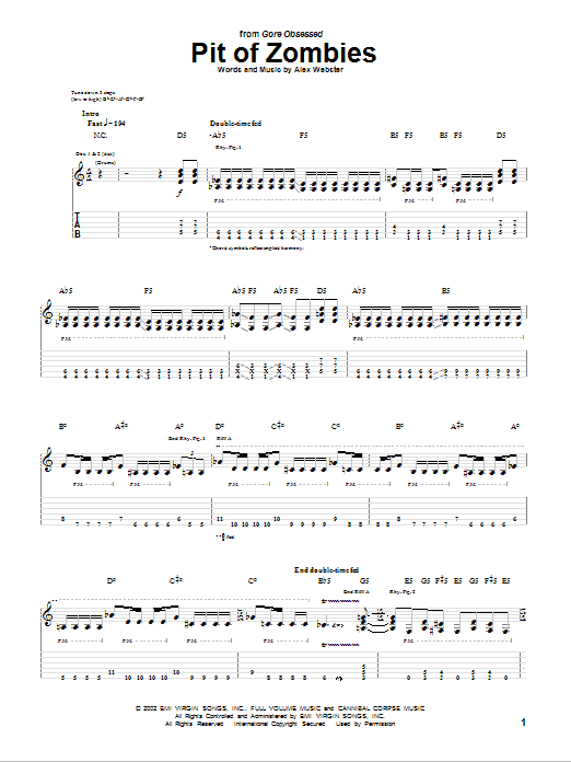 Cannibal Corpse Pit Of Zombies Sheet Music Notes & Chords for Guitar Tab - Download or Print PDF