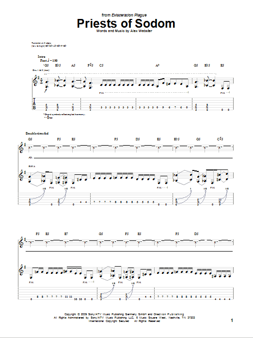 Cannibal Corpse Priests Of Sodom Sheet Music Notes & Chords for Guitar Tab - Download or Print PDF