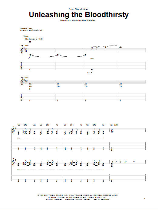 Cannibal Corpse Unleashing The Bloodthirsty Sheet Music Notes & Chords for Guitar Tab - Download or Print PDF