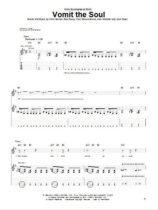 Cannibal Corpse Vomit The Soul Sheet Music Notes & Chords for Guitar Tab - Download or Print PDF