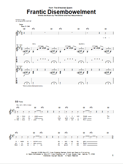 Preview Cannibal Corpse Frantic Disembowelment Pop sheet music, notes and chords for Guitar Tab, SKU: 76921 Frantic Disembowelment sheet music