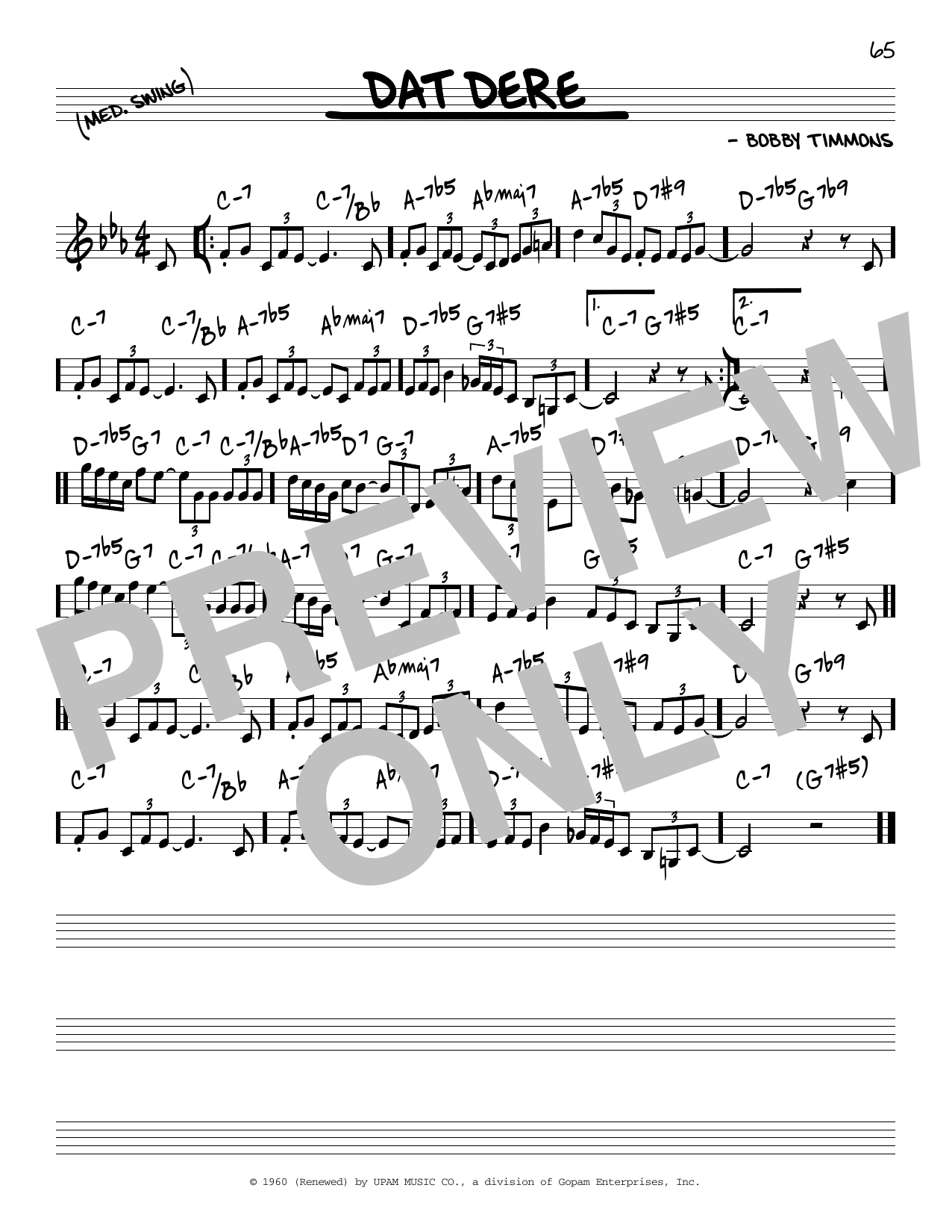Cannonball Adderley Dat Dere Sheet Music Notes & Chords for Piano Solo - Download or Print PDF