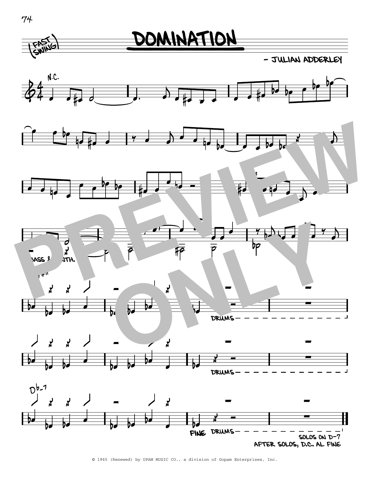 Cannonball Adderley Domination Sheet Music Notes & Chords for Real Book – Melody & Chords - Download or Print PDF