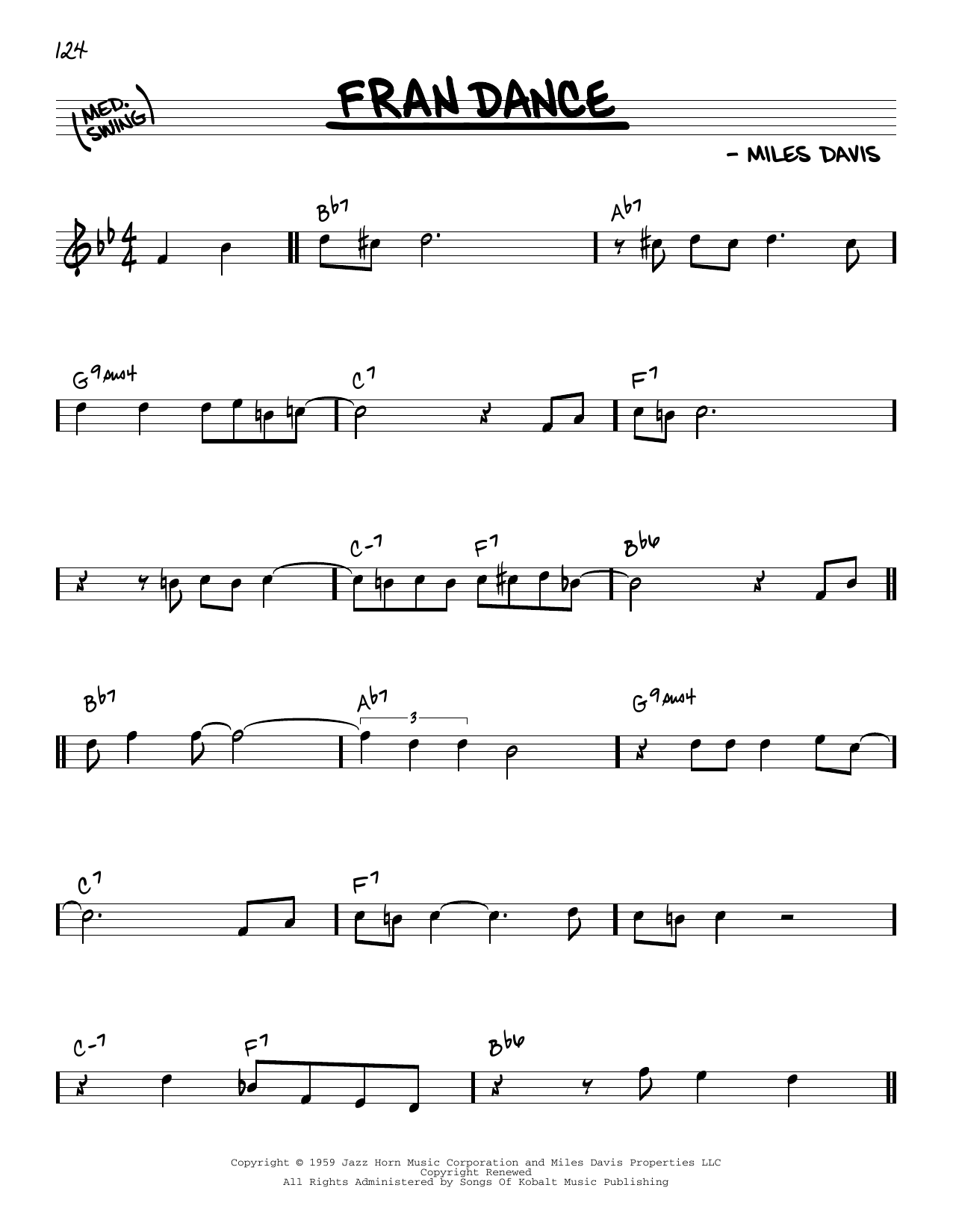 Cannonball Adderley Fran Dance Sheet Music Notes & Chords for Real Book – Melody & Chords - Download or Print PDF