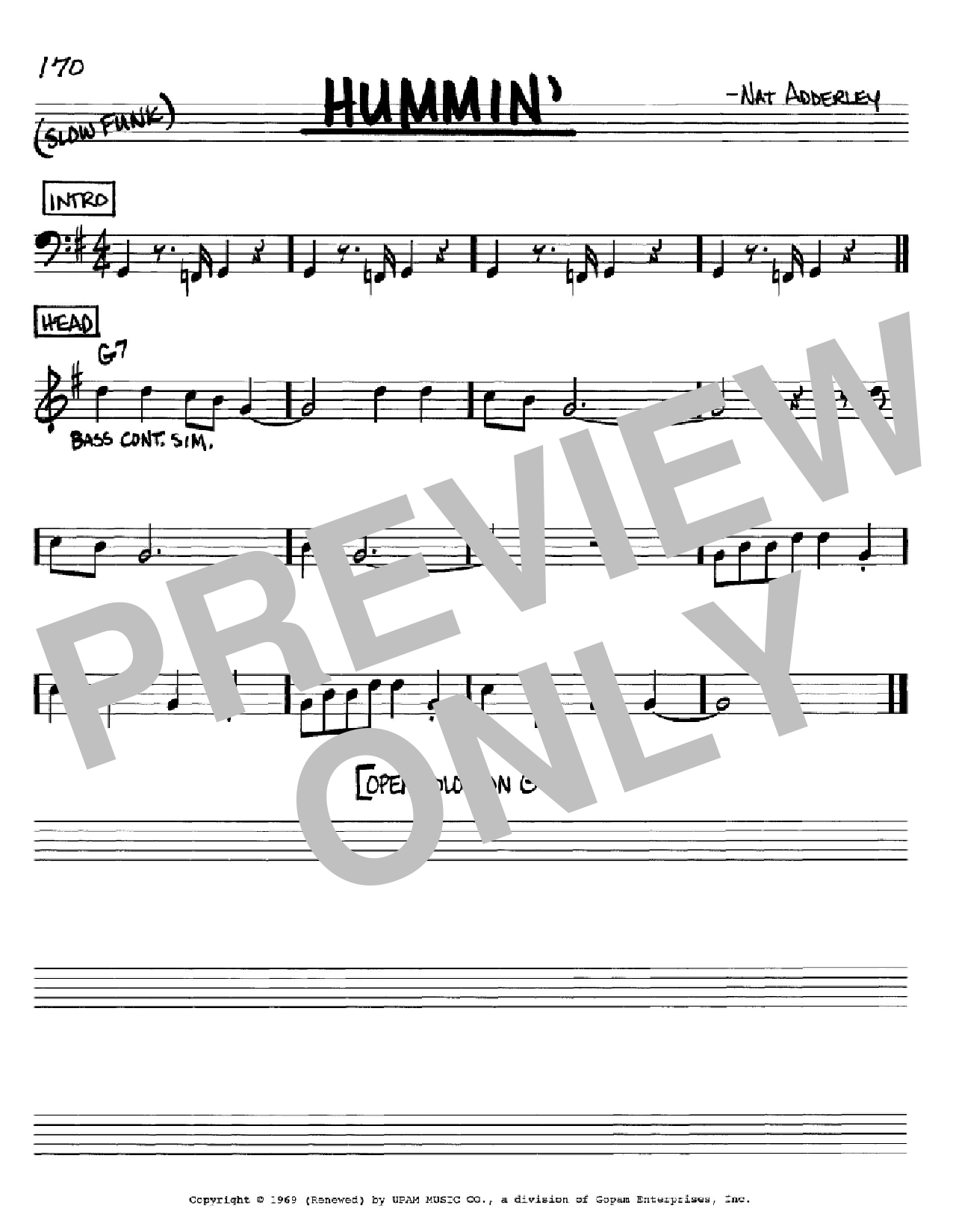 Cannonball Adderley Hummin' Sheet Music Notes & Chords for Real Book - Melody & Chords - C Instruments - Download or Print PDF